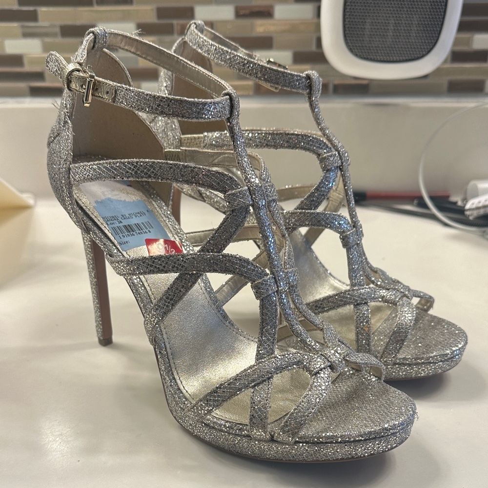 MICHAEL Michael Kors Sparkling Silver Strappy Heels - Picture 14 of 14
